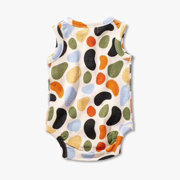 NEW SAPLING ORGANIC kid's pebbles waffle tank bodysuit in multi - Picture 2 of 2